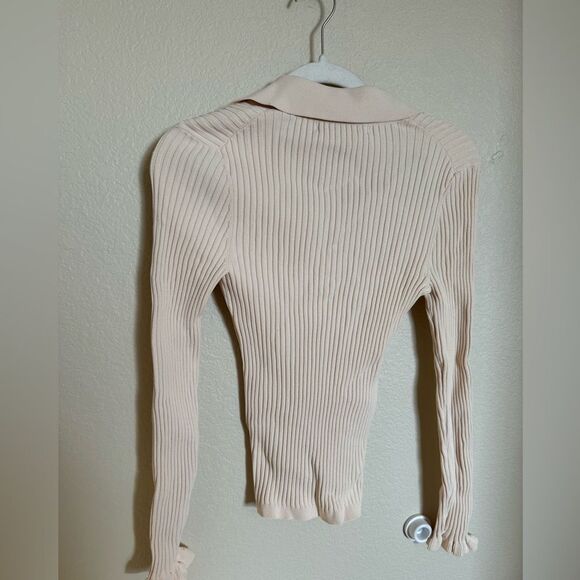 Hill House the Jenny Top Size Small in Cream Ribbed Polo Long Sleeve - Picture 5 of 5